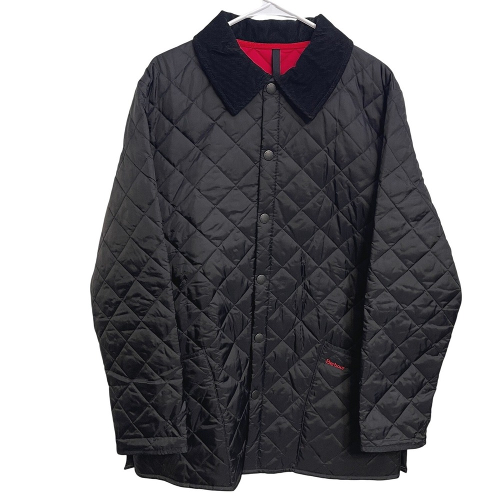 Barbour Heritage Liddesdale Quilted Barn Coat Men's L Black Red Oversized